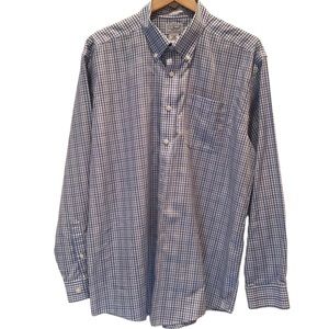 LL Bean Men’s Casual Button Down Shirt, Size L, Blue/White Windowpane Check EUC
